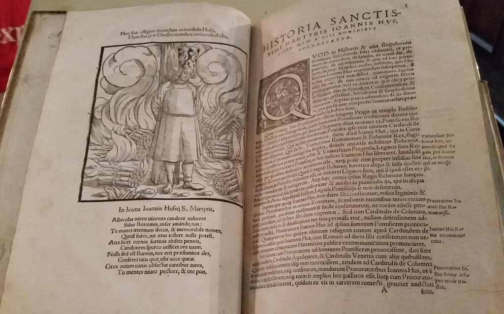 The burning of Jan Hus in the St Edmund Hall copy (Old Library QQ 23). VD16 H 6154.